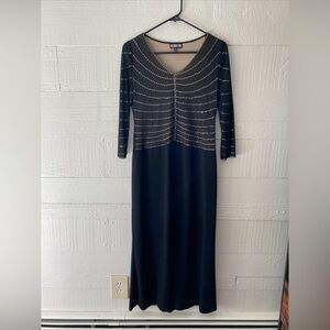 Melinda Eng formal maxi,black dress,embellished top and sleeves,size 10,side zip